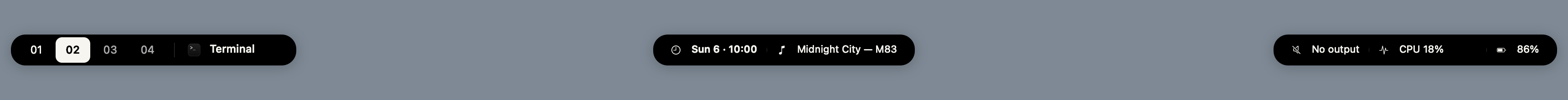 Cove Islands layout with music and the clock in the center and system widgets at the edge